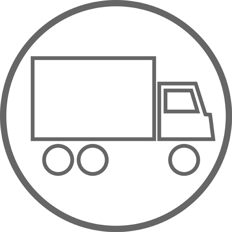 Ikon med lastbil indeni en cirkel der bruges til Easy fugesand, Quicksand, Styrkefuger og LAR-løsninger fra Lithomex